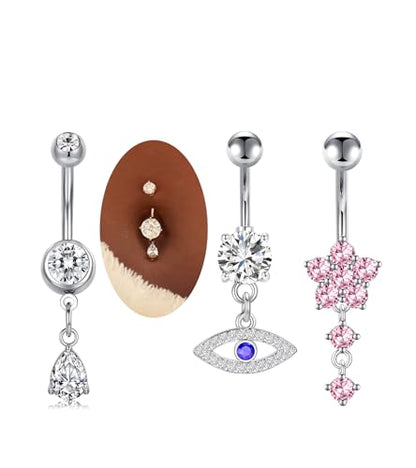 QWALIT Belly Button Rings 14G Surgical Steel Belly Rings CZ Opal Navel Piercing Jewelry for Women Girls 3/8" 10mm Silver Rose Gold - color: silver