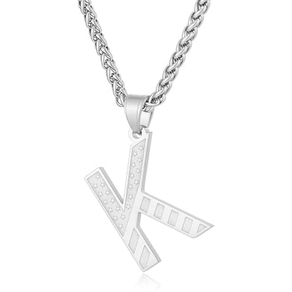 Initial Necklace for Men Stainless Steel Pendent Chain Personalized A-Z Letter Necklaces Black/Gold/Silver Christmas Jewelry Gifts - color: Silver, style: Initial-K