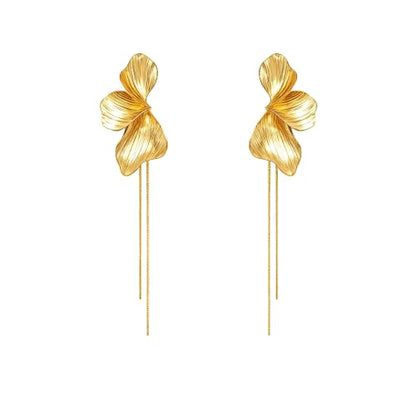 OGD Chunky Gold Statement Earrings For Women Trendy Gold Plated Sectored Flower Leaf Angel Wing Earrings Large Stud Jewlery Hypoallergenic - color: Flower Tassel-Gold
