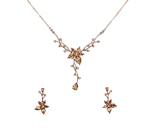 Faship Gorgeous CZ Crystal Floral Necklace Earrings Set - color: Champagne