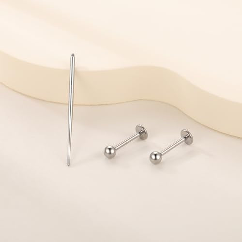 Xpircn ASTM F136 Titanium Flat Back Stud Earrings Internally Threaded Labret Monroe Lip Nose Studs Tragus Helix Conch Cartilage Piercing Jewelry for Women - color: 18G 8MM Bar,3MM Ball,Silver