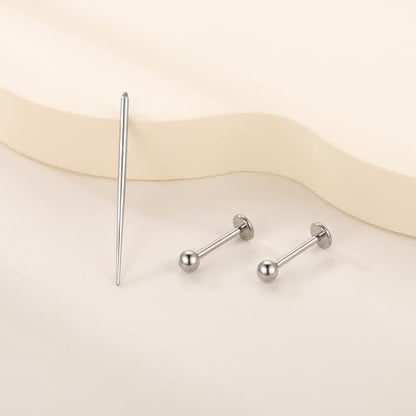 Xpircn ASTM F136 Titanium Flat Back Stud Earrings Internally Threaded Labret Monroe Lip Nose Studs Tragus Helix Conch Cartilage Piercing Jewelry for Women - color: 18G 8MM Bar,3MM Ball,Silver