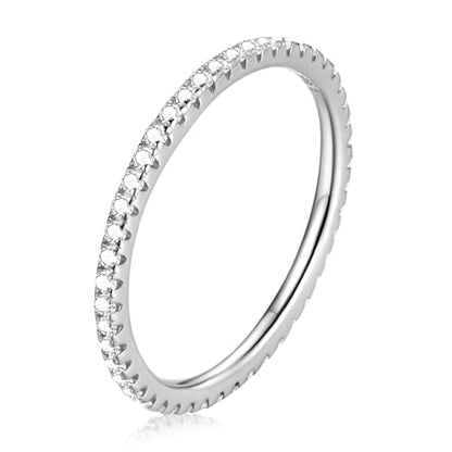 2MM Thin Band Eternity Ring 925 Sterling Silver Black Cubic Zirconia Engagement Ring Wedding Anniversary Stackable Ring For Her