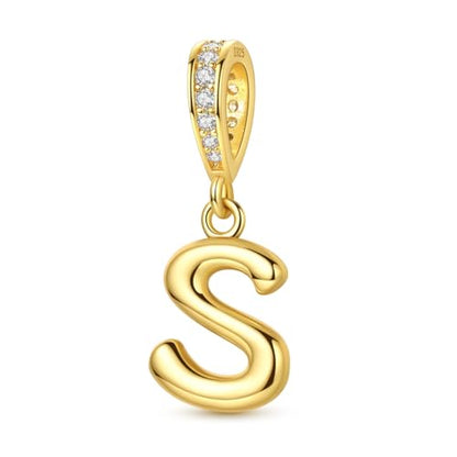 Hapour Gold Initial Letter Charms 925 Sterling Silver Alphabet Beads | 14K Gold Plated, A-Z Letter Charms, For Bracelets Necklace, Cubic Zirconia, DIY Dangle Pendant Beads, For Women Mom - color: Golden initial letter S