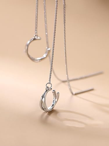 Long Chain Cuff Earrings Gold Silver Wrap Tassel Earrings Minimalist Cz Round Stud With Chain Cuff Double Piercing Jewelry Statement Fake Earrings for Women - color: style1-silver-2pcs