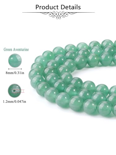 Jovivi 8mm Natural Green Aventurine Gemstone Beads for Jewelry Making,96pcs | Energy Healing Crystals Polished Round Smooth Stone Beads,Genuine Real Stone Beads for Bracelet Necklace - color: Green Aventurine