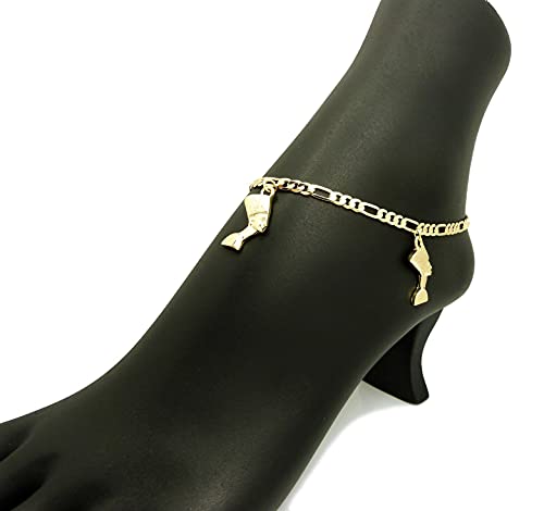 Fashion 21 Women's Cross, Ankh, Queen Nefertiti Piece 10 inches Figaro Chain Anklet Foot Bracelet in Gold Tone - style: 3 Nefertiti Charms/ Figaro