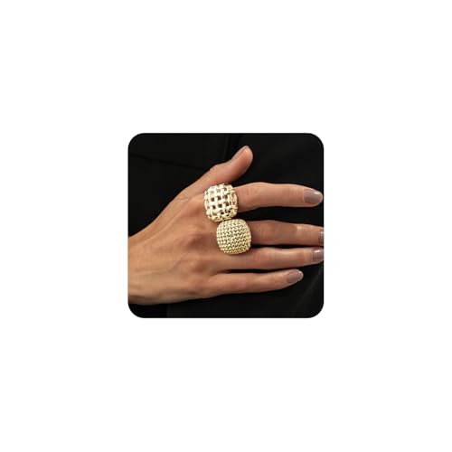 2Pcs Geometric Gold Nugget Rings Set for Women Chunky Vintage Thick Finger Statement Ring Unique Cool Birthday Bachelor Party Jewelry Gifts - color: Gold