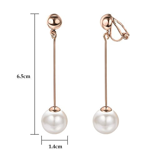 Yoursf Gold Pearl Dangle Clip On Earrings For Women Hypoallergenic White Pearl Drop Earrings 18K Gold Plated Non Pierced Ears Pearl Drop Earrings Fashion Jewelry - style: Simple pearl drop earrings