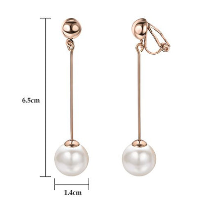Yoursf Gold Pearl Dangle Clip On Earrings For Women Hypoallergenic White Pearl Drop Earrings 18K Gold Plated Non Pierced Ears Pearl Drop Earrings Fashion Jewelry - style: Simple pearl drop earrings