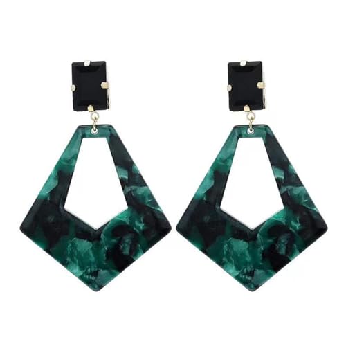 ONLYJUMP Exaggerated Geometry Earrings Acrylic Round Square Triangle Heart Dangle Earrings for Women Multilayer Bohemia Earrings Classic Retro Minimalist Earrings Statement Jewelry - color: Green