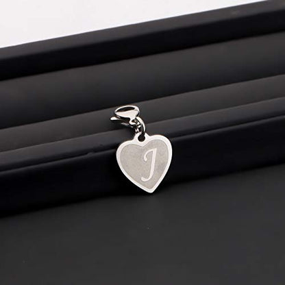 FAADBUK Initial Letter A-Z Alphabet Heart Charms for Jewelry Bracelet Keychain Necklace Initial Stainless steel Clasp Clip on Charm - color: intial J