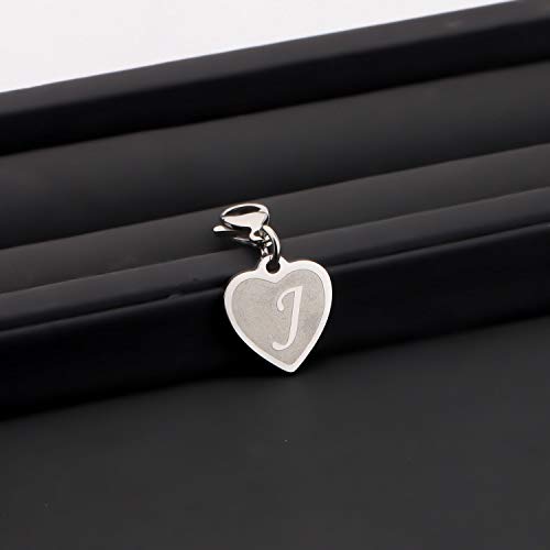 FAADBUK Initial Letter A-Z Alphabet Heart Charms for Jewelry Bracelet Keychain Necklace Initial Stainless steel Clasp Clip on Charm - color: intial J