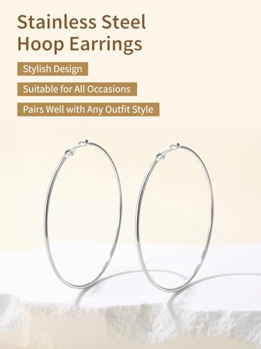 FindChic Thin Hoop Earrings for Women,Silver/Black/Gold Plated 20-100mm - color: Silver, size: 80mm