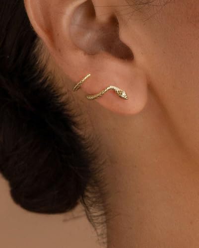 Stud Earrings for Women- 14K Gold/White Gold Plated/Black Bow Dragon Softball Snake Bat Stud Earrings - color: Snake ear cuff