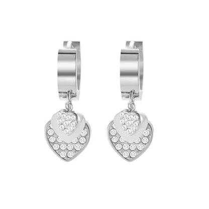 Women's Huggie Hoop Earrings with Small Cute Charm - style: Silver Two Hearts CZ