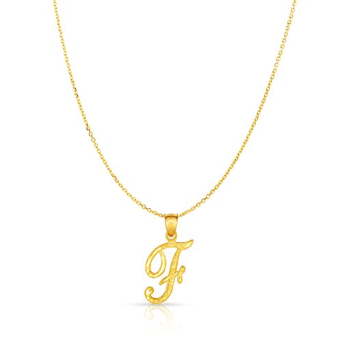 Floreo 10K Yellow Gold Charm Pendant Letter A-Z Personalized Alphabet Initial Name with optional 18 Inch Necklace - style: F with Chain