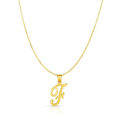Floreo 10K Yellow Gold Charm Pendant Letter A-Z Personalized Alphabet Initial Name with optional 18 Inch Necklace - style: F with Chain
