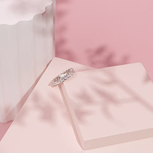 PAVOI 14K Gold Plated Rings with Cubic Zirconia Love and Stackable 3mm Princess Cut Rings for Women - color: White Gold