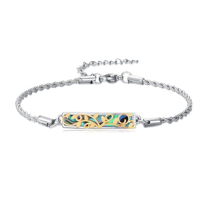 Waves/Tree of Life/Mushrooms/Moon Phase/Butterfly/Hummingbird Bracelet/Anklet 925 Sterling Silver Adjustable Abalone Shell Bar Bracelet/Anklet Summer Jewelry Gifts for Women - color: Tree of Life, size: Bracele 7"+2"