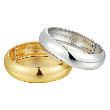 Chunky Gold Bangle Bracelets for Women, Dainty 14k Gold Plated Big Stackable Bangles Set, Trendy Statement Cuff Bracelet Stack Fashion Jewelry Gifts - style: 2 Silver & gold chunky bangles