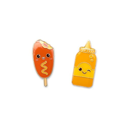 Enamel Pin Set (2 Pins Per Set) for Backpack, Bag, Lapel, Kawaii Button Collector - style: Corn Dog & Mustard