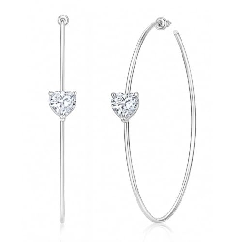 OwMell Large Hoop Earrings for Women 925 Sterling Silver Post 14K Gold Plated Big Hoops Earrings Trendy Pearl Cubic Zirconia Hoop Earrings - color: Clear Silver