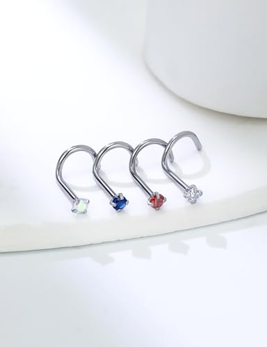 18G 20G 22G Round Cubic Zirconia Nose Rings Studs for Women Men 316L Stainless Surgical Steel Nose Ring Stud Piercing Jewelry Silver Clear CZ 1.5mm 2mm 3mm - style: 20G Screw Silver CZ 2mm