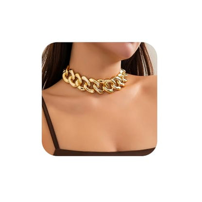 Chunky Link Cuban Chains Necklace Women's Punk Hip-hop Thick Gold Chain Choker Necklace Fashion Costume Jewelry for Women (gold) - color: chunky gold