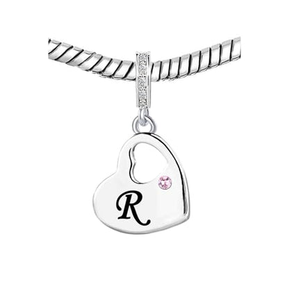 KunBead Initial A-Z Letter Pink Heart Alphabet Birthday Dangle Love Charms Compatible with Pandora Charm Bracelet for Auntie Friend Sister Mom Daughter Nana Granddaughter Wife - style: Letter R