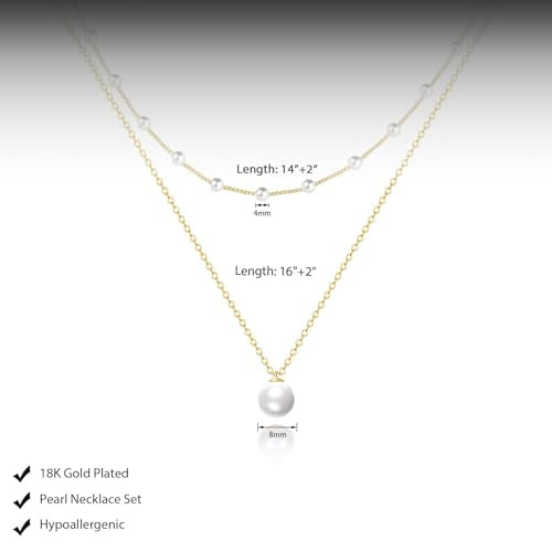 HERIER Gold Jewelry Set for Women - Dainty 14K Gold/Silver Plated Pearl Choker Necklace, Drop Earrings & Bracelets - Wedding Trendy Pearl Jewelry Gift - color: Satellite Pearl Set-Gold