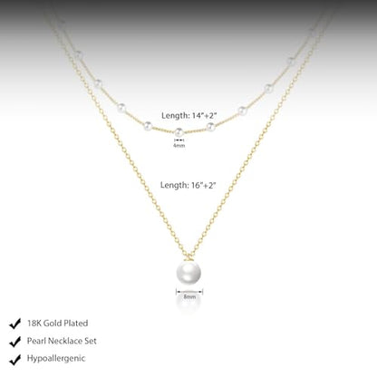 HERIER Gold Jewelry Set for Women - Dainty 14K Gold/Silver Plated Pearl Choker Necklace, Drop Earrings & Bracelets - Wedding Trendy Pearl Jewelry Gift - color: Satellite Pearl Set-Gold