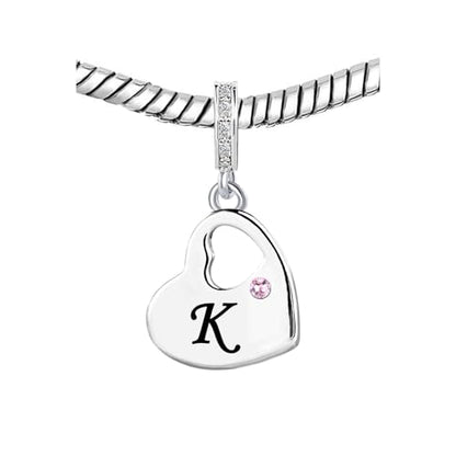 KunBead Initial A-Z Letter Pink Heart Alphabet Birthday Dangle Love Charms Compatible with Pandora Charm Bracelet for Auntie Friend Sister Mom Daughter Nana Granddaughter Wife - style: Letter K