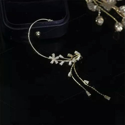 Gold Plated Zircon Butterfly Ear Cuff Clip Non Piercing Wrap Jewelry Earring New-Right-Silver Tassel(1pc) - color: Right-silver Tassel(1pc)