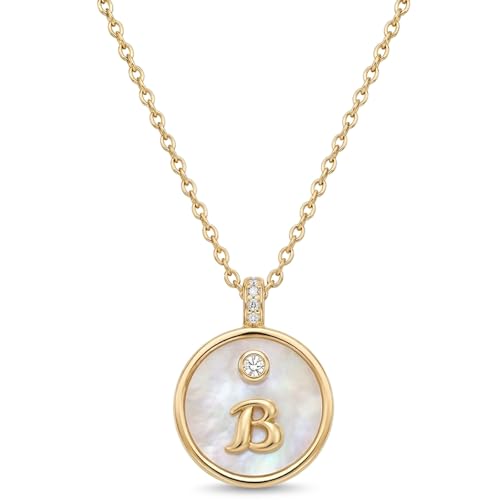 Initial Necklaces for Women Mother of Pearl Gold Letter Necklace Pendant - color: Letter B