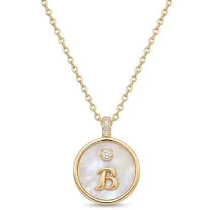 Initial Necklaces for Women Mother of Pearl Gold Letter Necklace Pendant - color: Letter B