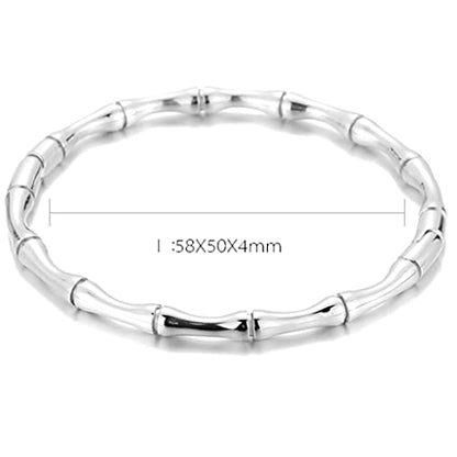 JUDE Stainless Steel Bamboo Style Classic Plain Open Clasp Bangle Bracelet - color: Silver