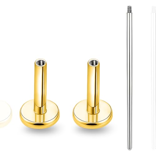 limerencia 16G/18G Hypoallergenic Internal Threaded Titanium Bar Post Replacement,Flat Back Stud Earrings Post Medusa Helix Couch Labret Bar for Women Men Sensitive Ears(A Pair) - color: gold tone, size: 16G-7mm