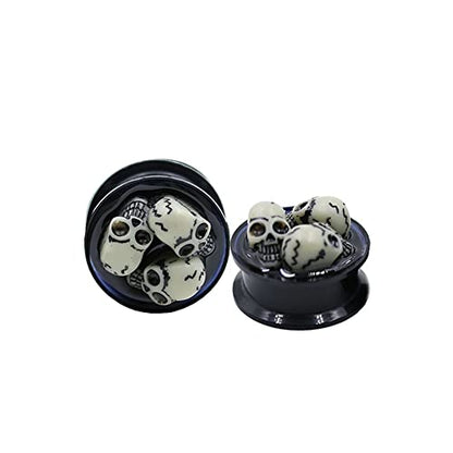 Skull Black Acrylic Ear Plugs Tunnel Gauges Expanders Tunnels Kit Stretcher Earrings for Men Women Fashion Punk Gothic Lobe Piercing Body Jewelry Personalized Halloween Party Gifts Bff Birthday - color: 11/16" (18mm)