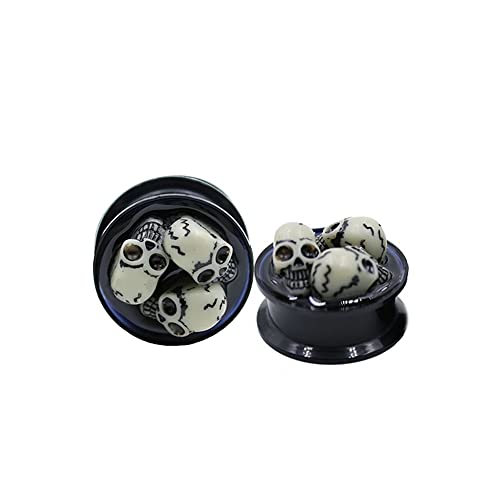 Skull Black Acrylic Ear Plugs Tunnel Gauges Expanders Tunnels Kit Stretcher Earrings for Men Women Fashion Punk Gothic Lobe Piercing Body Jewelry Personalized Halloween Party Gifts Bff Birthday - color: 5/8" (16mm)