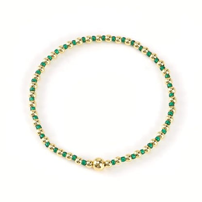 Gold Small Ball Seed Bead Stackable Bracelets Set For Women, Stretch Accessories Handmade Dainty, Daily Party Friendship Gift - color: Green