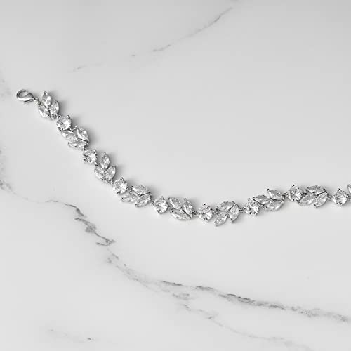 SWEETV Cubic Zirconia Wedding Bridal Bracelet for Brides,Bridesmaids, Silver Crystal Elegant Tennis Bracelet for Women Prom Jewelry Gifts - color: Style1-Silver
