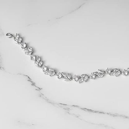 SWEETV Cubic Zirconia Wedding Bridal Bracelet for Brides,Bridesmaids, Silver Crystal Elegant Tennis Bracelet for Women Prom Jewelry Gifts - color: Style1-Silver