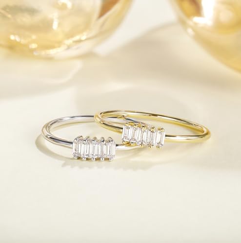 TIGRADE 1.5mm Eternity Ring 14k Gold Plated Stacking Ring Baguette Cubic Zirconia Petite Wedding Band for Women Size 3-12 - color: Silver