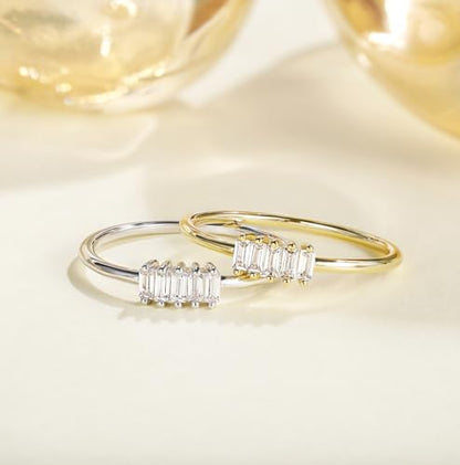 TIGRADE 1.5mm Eternity Ring 14k Gold Plated Stacking Ring Baguette Cubic Zirconia Petite Wedding Band for Women Size 3-12 - color: Silver