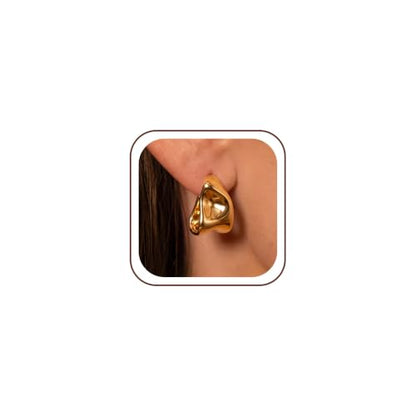 Robaice Chunky Huggie Earring for Women，14K Gold Plated Hoop Earrings | Gold Huggie 925 Sterling Silver Post Earrings, Statement Trendy Hoop Earring，Fashion Lightweight Jewelry Gifts for Women - color: Gold-A