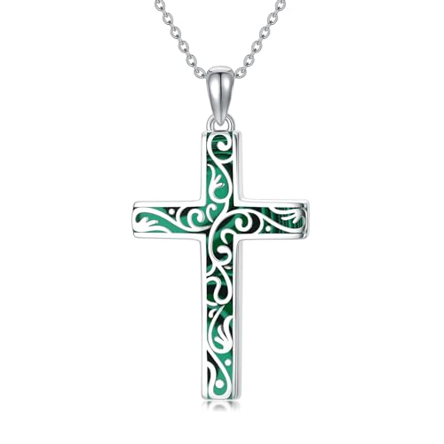 Cross Necklace for Men Women 925 Sterling Silver Cross Pendant Necklace Christian Religious Jewelry Gifts for Anniversary - color: 15-Malachite Cross