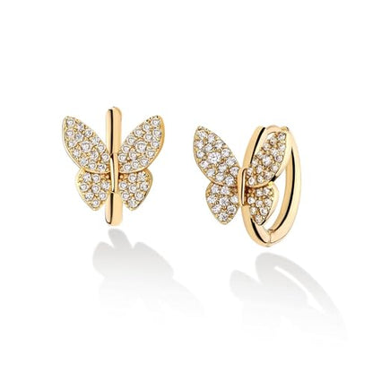 Cubic Zirconia Huggie Earrings 14k Gold Plated Tiny Earrings Small Huggie Hoop Earrings Simple Lightweight Hoops Gift for Women - color: Butterfly Hoop earrings