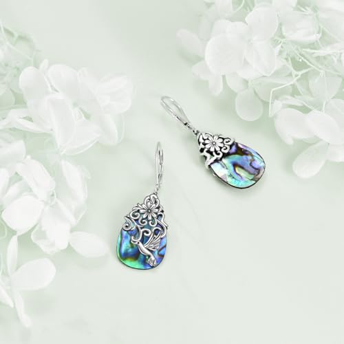 POPLYKE Dragonfly Butterfly Hummingbird Sunflower Earrings 925 Sterling Silver Abalone Shell Moonstone Leverback Earrings Jewelry - style: Hummingbird