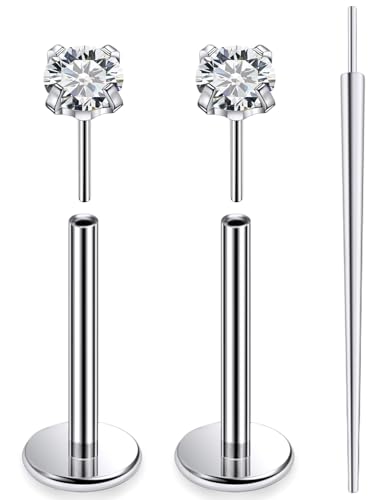 20G 18G 16G F136 Titanium Threadless Flat Back Earrings Nose Studs Tragus Forward Helix Conch Cartilage Lobe Earrings Medusa Labret Snake Bite Monroe Lip Ring Piercing Jewelry For Women Men - size: 18G-10MM Bar-CZ 2MM